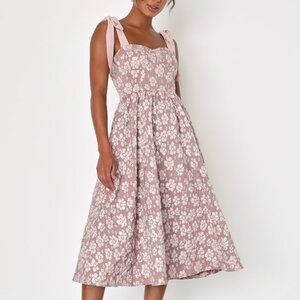 Lulus Bubbly Bliss Mauve Pink Jacquard Bustier Tie-strap Midi Dress - Size M